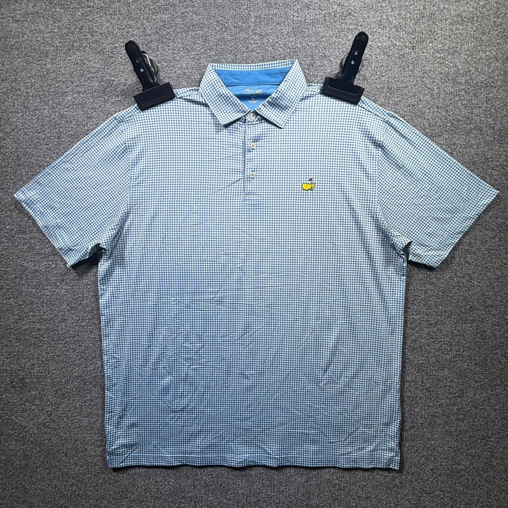 Masters Tech Polo Shirt Men's XL Blue White Gingham Check Golf Performance Logo